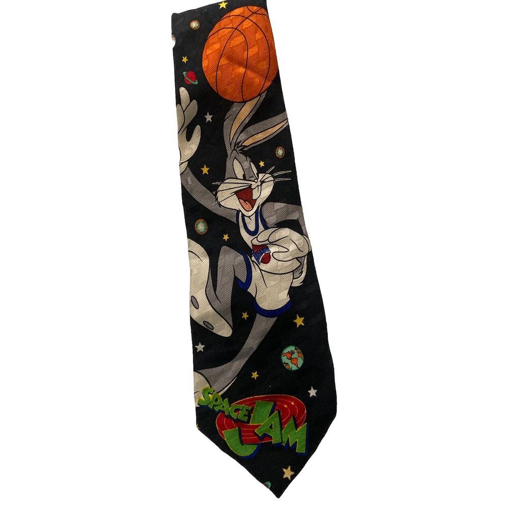 Vintage Space Jam 1996 Warner Bros Looney Tunes Squad Tie Bugs Bunny 100%‎ Silk
